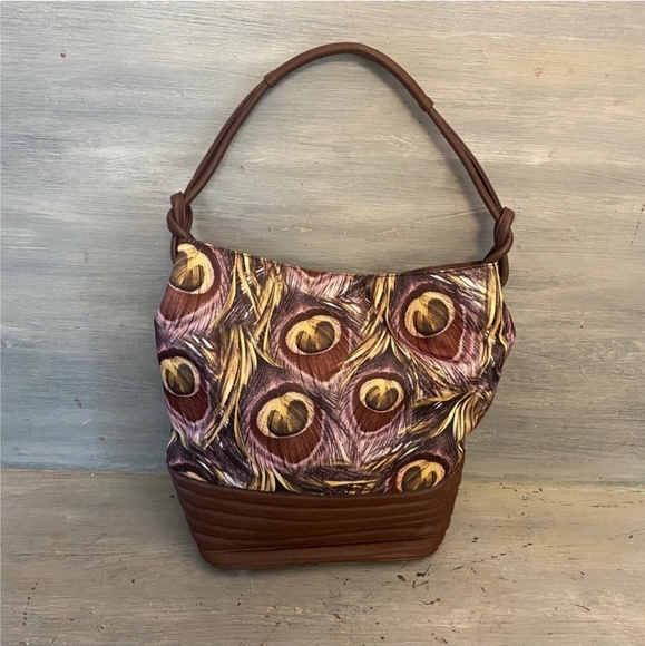 SHARIF LARGE PURSE PEACOCK FEATHER PRINT - Picture 2 of 9